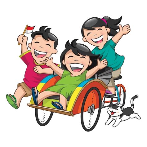 Premium Vector Children Playing Becak Illustration In Colors And