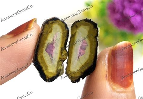 Watermelon Tourmaline Slice Pairs Cabochons Beautiful Tourmaline Pairs