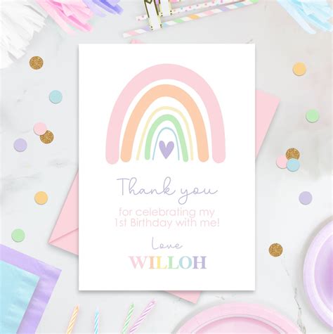 Modern Rainbow Thank You Digital Pastel Rainbow Thank You Note Editable