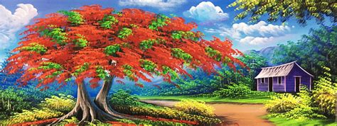 Pintura De Árbol Flamboyante Flamboyán Arte Dominicano - Etsy España