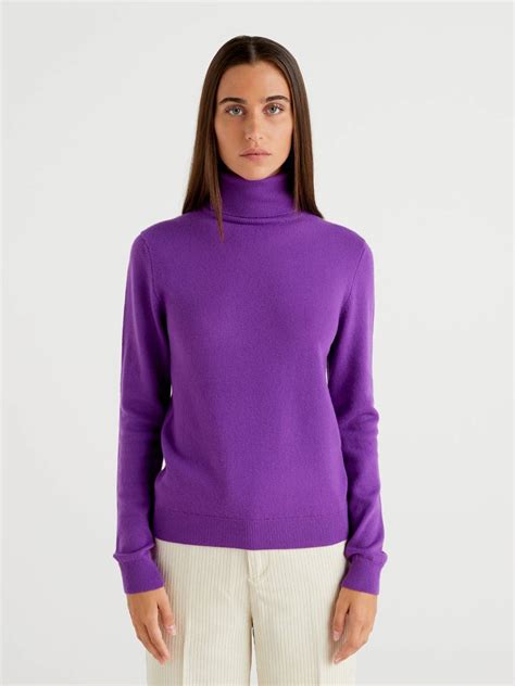 Purple Turtleneck In Pure Merino Wool Violet Benetton