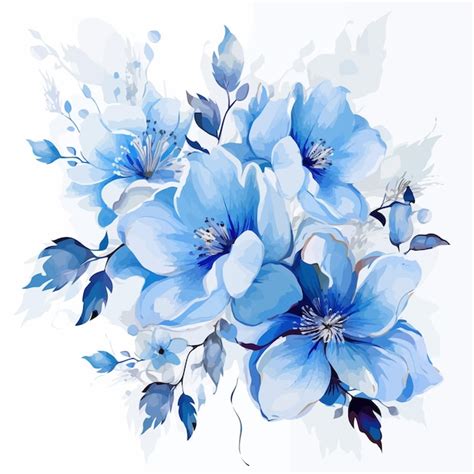 Flores Azules Acuarela Vector Premium