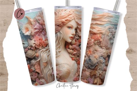 3d Embroidered Mermaid Tumbler Wrap Png Graphic By Christine Fleury