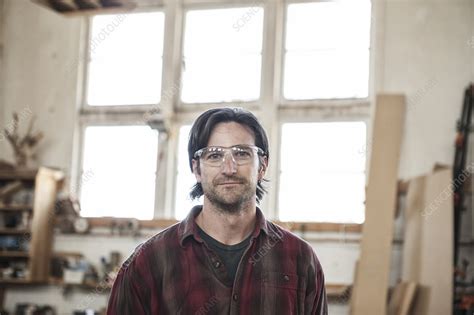 Worker Wearing Safety Glasses In A Woodworking Factory Stock Image F022 1056 Science Photo