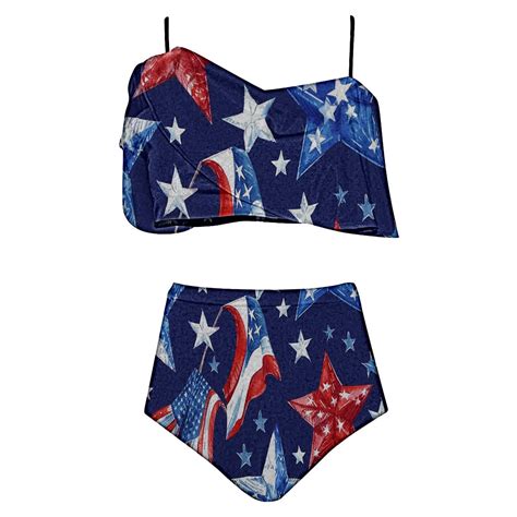 UTSJKR Independence Day Layered Ruffle Bikini For Women High Waisted Bikini Sets Spaghetti