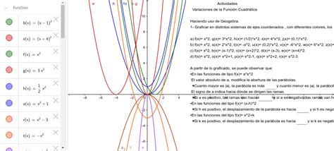 Variaciones De La Funci N Cuadr Tica Geogebra