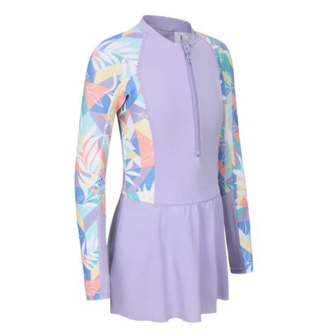 SUZY one-piece long-sleeve skirt swimsuit PURPLE - Decathlon