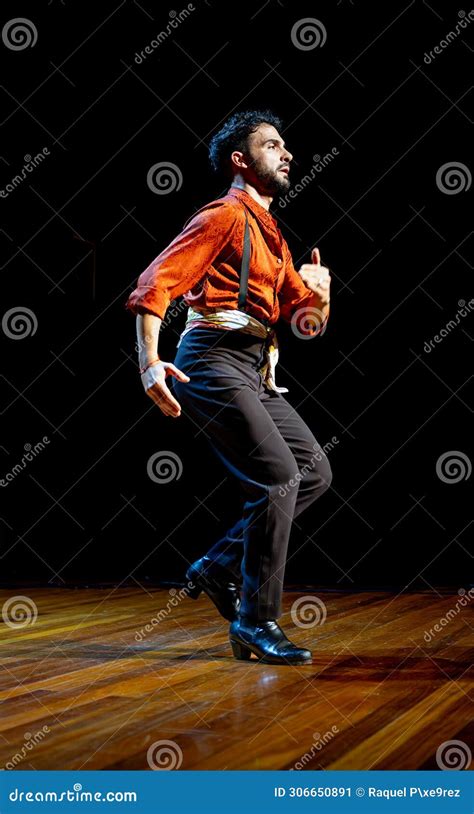 Intense Male Flamenco Dancer Captured Mid Performance Copy Space Stock