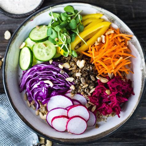 Rainbow Buddha Bowl With Cashew Tahini Sauce Recipe Eatingwell