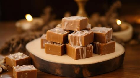 Un Plato De Fudge De Caramelo Con Fondo Dorado Foto Premium