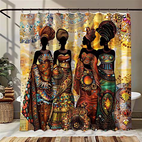 African Women Shower Curtain Vibrant Colors Intricate Patterns Elegant Design Cultural Richness