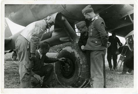 German Air Crew Inspecting Aircraft Landing Gear ETO September 1940