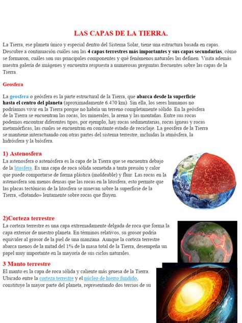 Las Capas De La Tiera Pdf Tierra Roca Geología