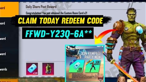 Day Redeem Code Free Fire Rampage Party Redeem Code Youtube