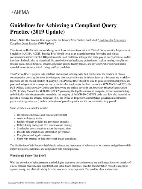 Fillable Online Guidelines For Achieving A Compliant Query Practice