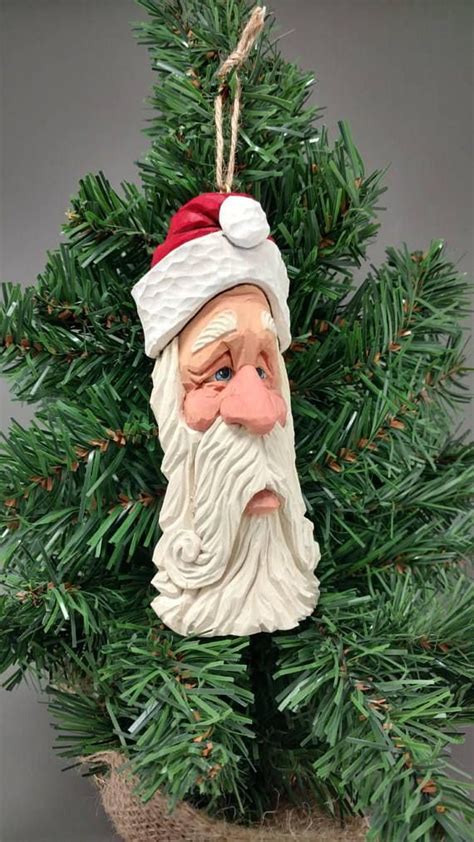 Hand Carved Santa Ornament Shelf Sitter Etsy Santa Carving Santa