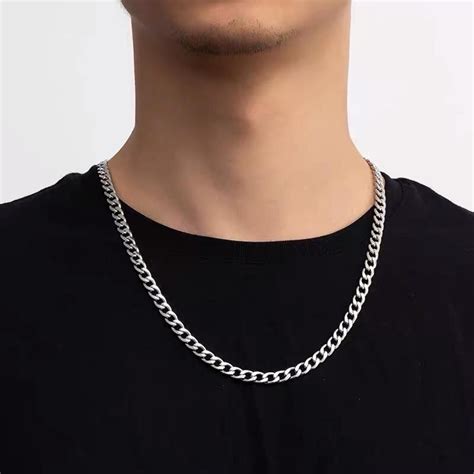 Jual Kalung Rantai Titanium Pria Silver Model Punk Kalung Pria Macho