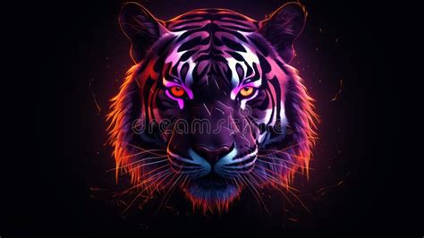 Neon Tiger Wallpaper In Darkcore Style Stock Illustration