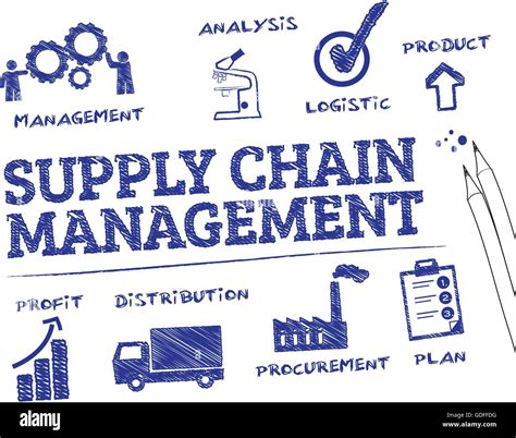 Supply Chain Management Chart With Keywords And Icons Stock Vector