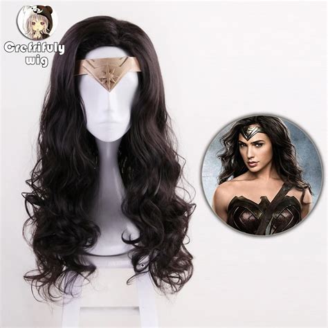 60cm Princess Diana Wonder Woman Cosplay Wig Black Long Curly Synthetic