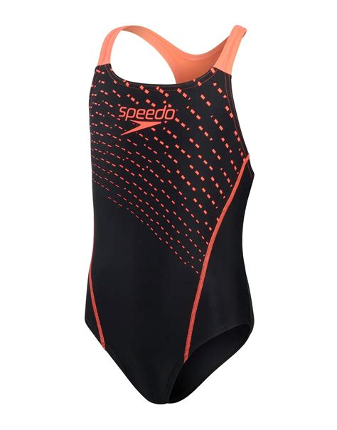 Speedo Girls Medley Logo Medalist Swimsuit Black Siren Red