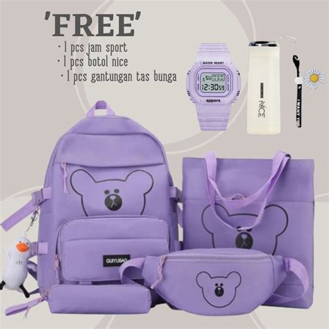 Jual Tas Anak Sekolah Karakter Beruang Ransel Terbaru Model 4in1