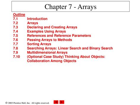 Chapter 7 Arrays Outline 7 1 Introduction 7 2 Arrays 7 3 Declaring