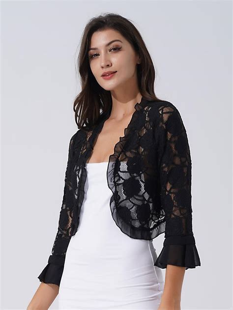 Cheap Ladies Half Sleeve Lace Bolero Shrugs Elegant Ruffle Open Front