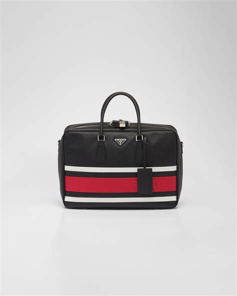 Blackwhitered Saffiano Leather Travel Bag Prada