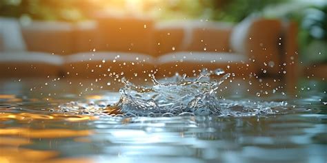 Salpicaduras de agua en una sala de estar inundada que simbolizan daños