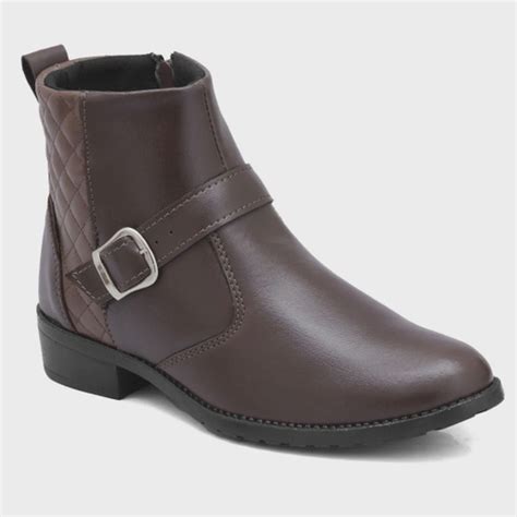 Bota Botinha Coturno Feminino Cano Curto Zipper Macia Café Oferta no