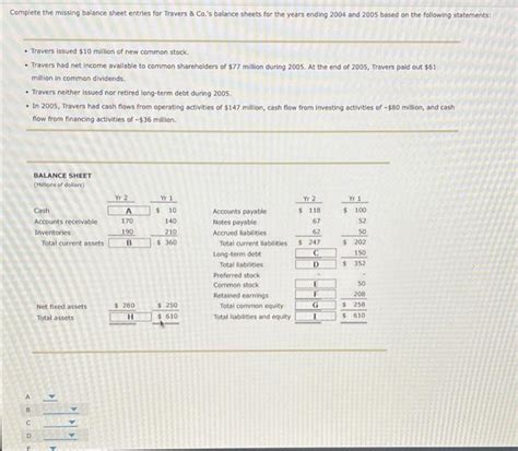 Solved Complete The Missing Balance Sheet Entries For Chegg