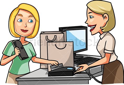 Female Consumer Paying With Credit Card Cartoon Vector Clipart ...