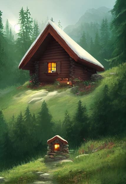 Premium Photo | A small cabin on top of a forest mountain