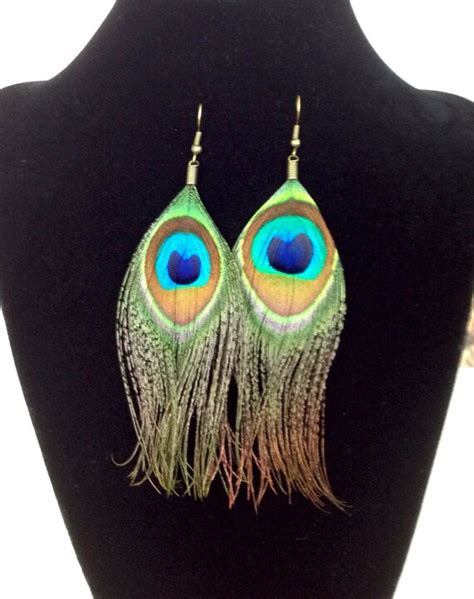 Natural Peacock Feather Earrings By Masmadhouse On Etsy