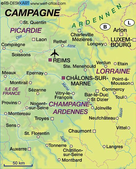 Map of Champagne (State / Section in France) | Welt-Atlas.de