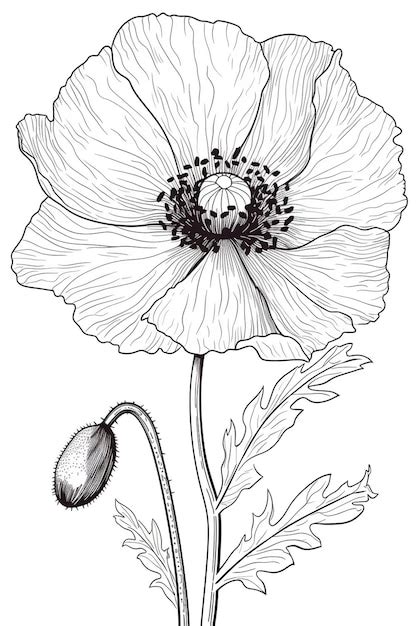 Premium AI Image | A black and white drawing of a poppy.