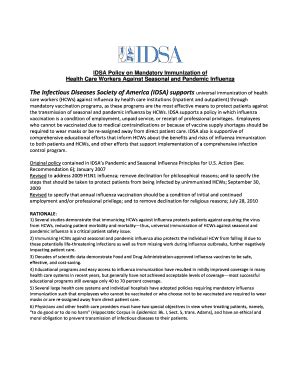 Fillable Online IDSA Policy On Mandatory Immunization Of Fax Email