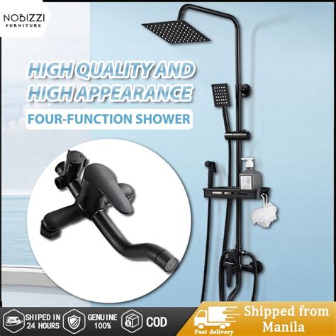 304 Stainless Steel 4 In 1 Hot And Cold Square Matte Black Shower Set With Faucet Bidet Shopee