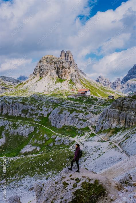 Tre Cime Di Lavaredo Peaks Or Drei Zinnen At Sunset Dobbiaco Toblach