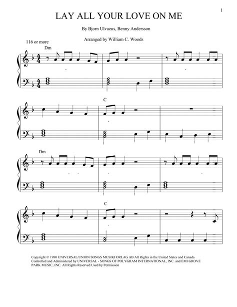 Lay All Your Love On Me Arr William C Woods By Abba Sheet Music For Easy Piano At Sheet