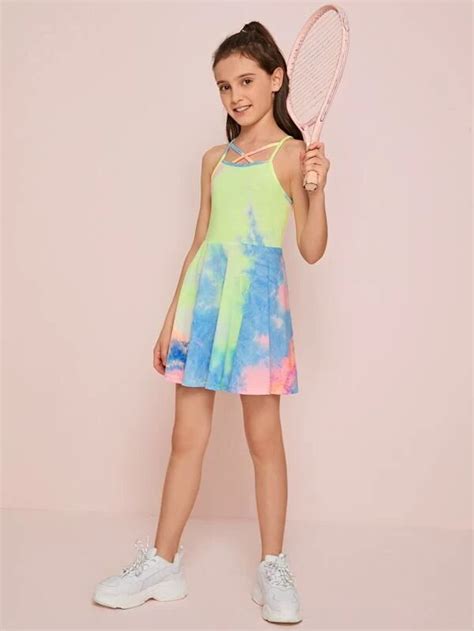 Shein Multicolorido Criss Cross Tie Dye Ocasional Vestido Menina