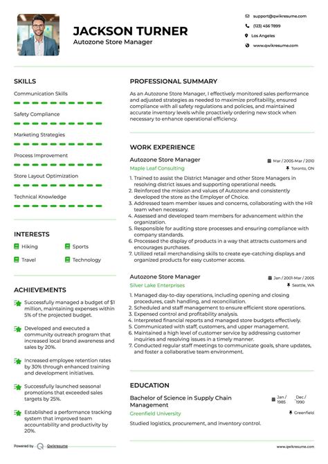10+ Autozone Store Manager Resume Samples & Templates for 2026