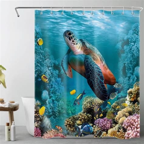 Hvest Funny Sea Turtle Shower Curtain For Bathroom Underwater World