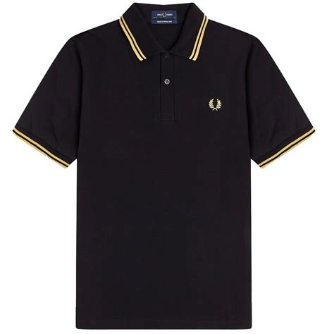 Fred Perry Twin Tipped Polo Shirt Black And Gold M12 157