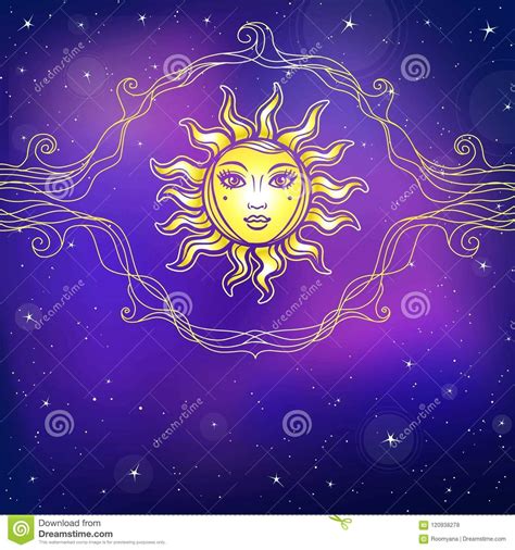 Dibujo Místico El Sol Con Un Rostro Humano Ilustración a Cielo