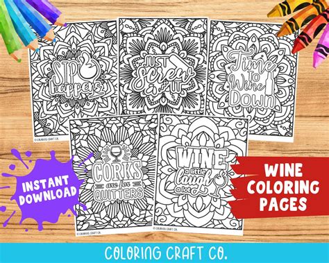 Wine Adult Coloring Pages Printable Alcohol Coloring Pages Etsy