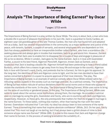 Analysis The Importance Of Being Earnest By Oscar Wilde Free Essay Example