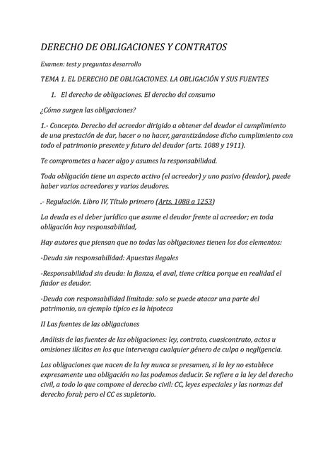 Derecho De Obligaciones Y Contratos Derecho De Obligaciones Y Contratos Examen Test Y