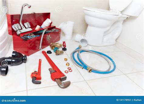 Plumbing Tools in the Bathroom . Stock Image - Image of house, service ...